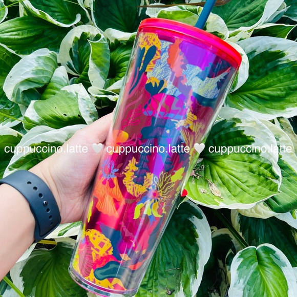 🩷NWT🌺Starbucks Fall 2023 Pink ‘Ocean & Forest’ Floral Tumbler - Picture 2 of 7
